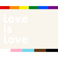 LGBTQIA+ Logo mit den Worten "love is love"